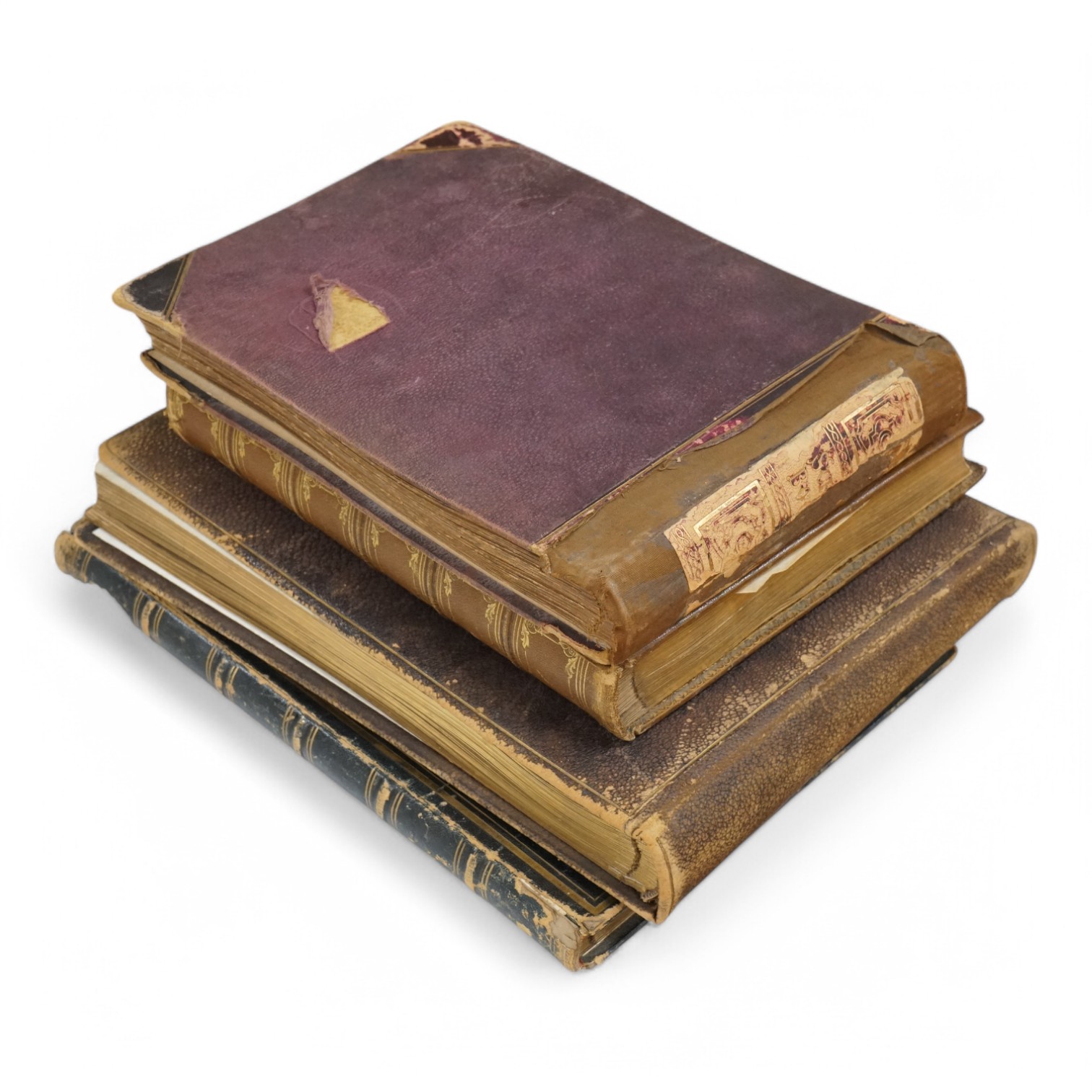 Photograph Albums - four miscellaneous, mostly travel: G.B. (some seaside and harbours), Europe and India; some cabinet portraits; mostly 16 x 22cms. (et infra); various leather bindings. later 19th and earlier 20th cent